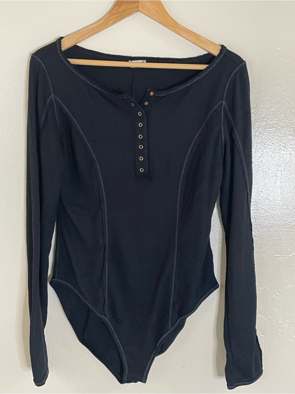 Free people intimately Black long sleeve button accent Bodysuit